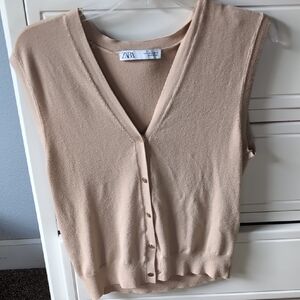 Zara Beige V-Neck Buttoned Vest